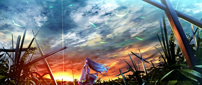 Hinanawi Tenshi anime girl at sunset