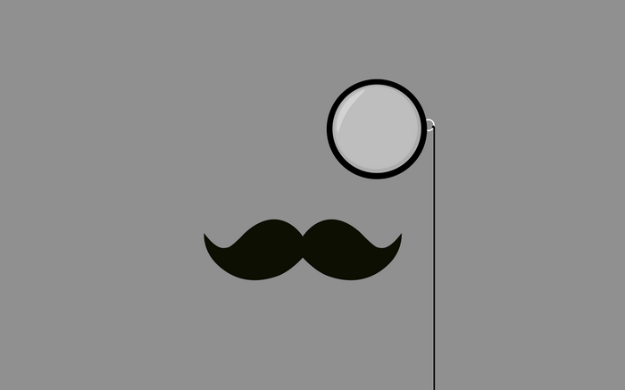 Minimalist illustration of a mustache and monocle