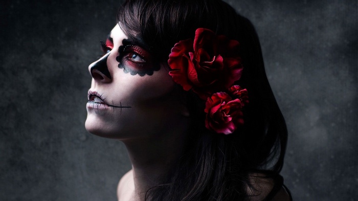artwork makeup flowers Dia de los Muertos Sugar Skull photography women Hannah Ray Gothic skull brunette fantasy art