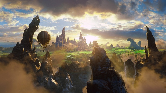 Oz the Great and Powerful fantasy landscape with hot air balloon