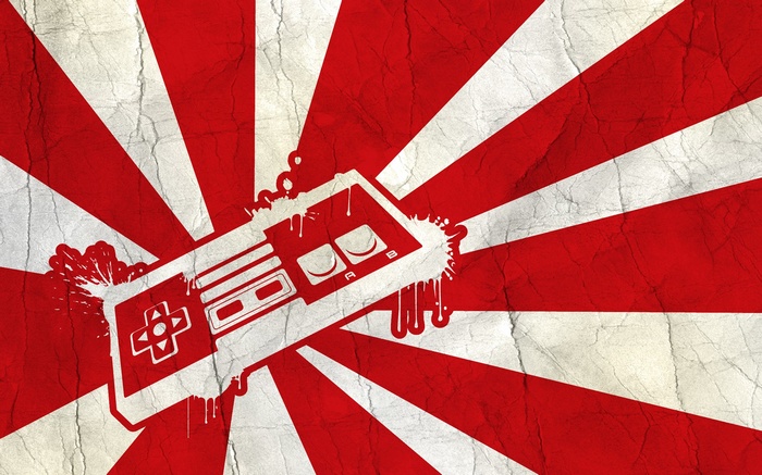Nintendo Entertainment System Controller on Red and White Sunburst