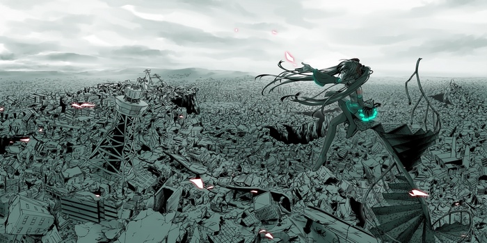 Hatsune Miku in a ruined city