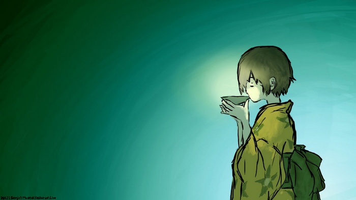 Ginko from Mushishi drinking tea