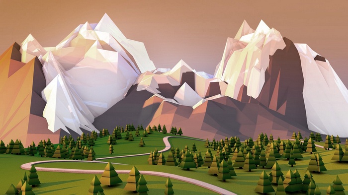 Landscape Mountains Low Poly Simple Nature Artwork