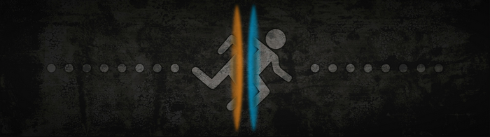 Portal video game logo with portals and figure