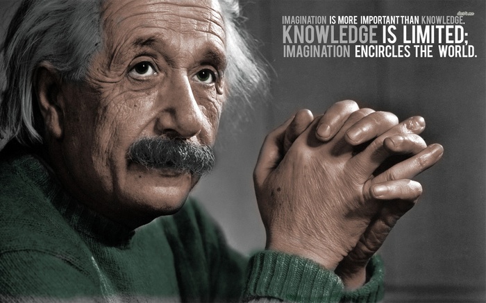 Albert Einstein with quote about imagination