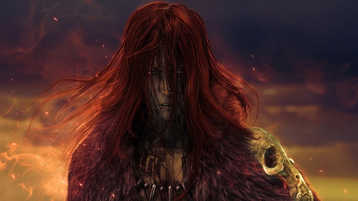Abarai Renji from Bleach with red hair and fur