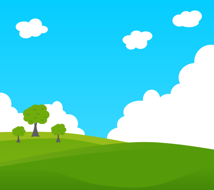 Minimalist landscape with green hills and blue sky