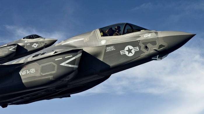 Lockheed Martin F-35 Lightning II fighter jets in flight