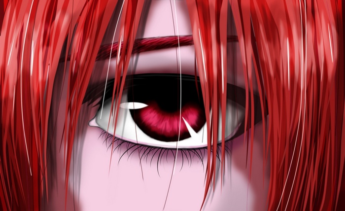 Nyu from Elfen Lied with red eyes