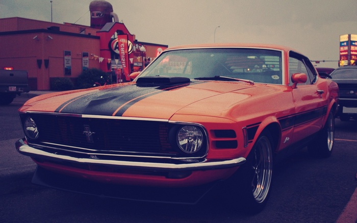 Orange Ford Mustang with Black Stripes