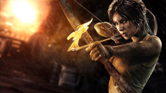 Lara Croft with flaming arrow in Tomb Raider