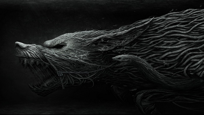 Creature made of roots and vines in dark fantasy art