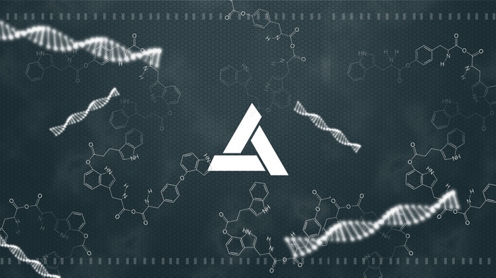 Abstergo Industries logo with DNA and chemical structures