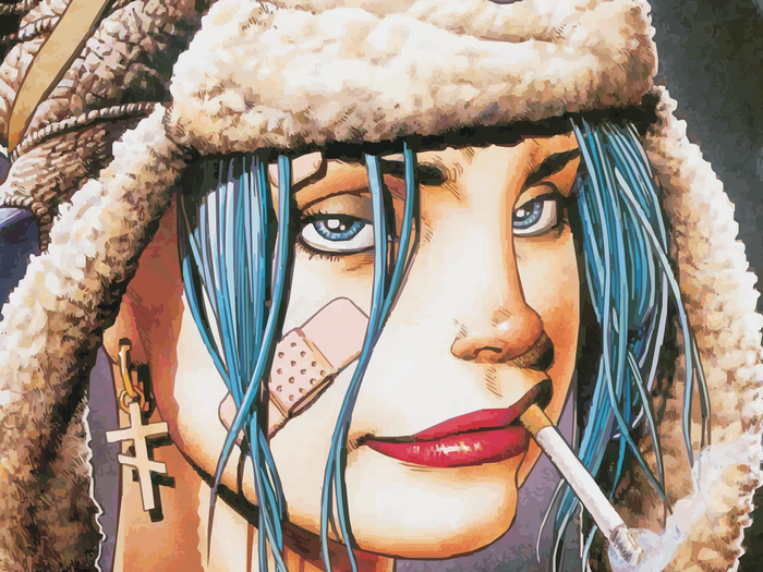 Tank Girl smoking with a cigarette