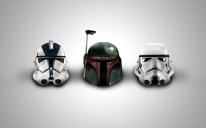 Star Wars Clone Trooper, Boba Fett, and Stormtrooper Helmets