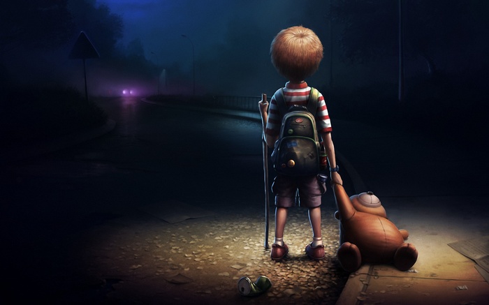 teddy bears digital art night road fantasy art children