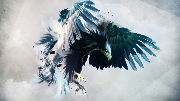 Digital artwork of a dark eagle in flight