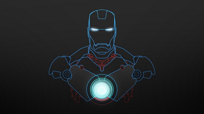 Iron Man blueprint with glowing arc reactor