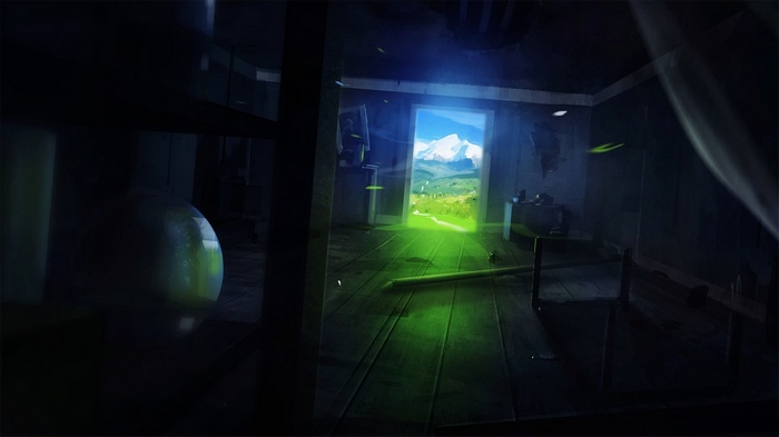 Abstract painting of a room with a view