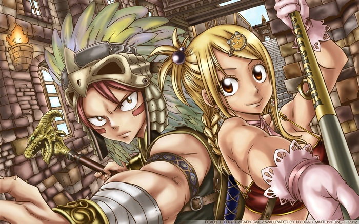 Natsu and Lucy from Fairy Tail in battle gear