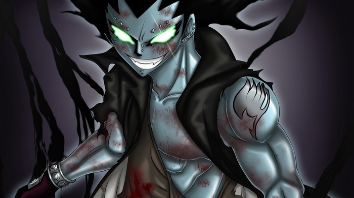 Gajeel Redfox from Fairy Tail in a dark setting