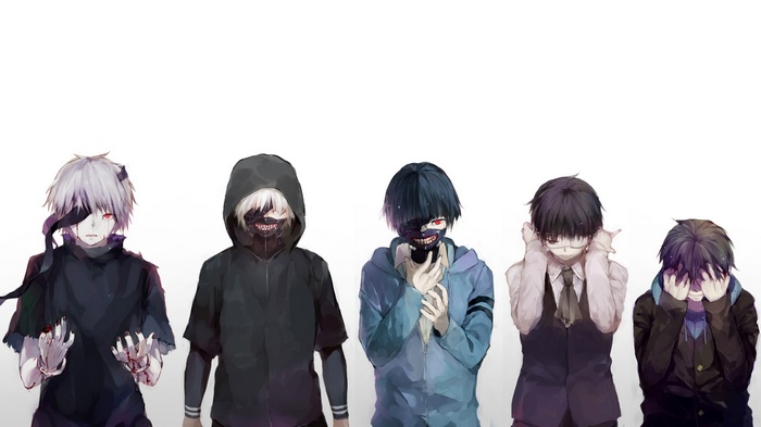 Tokyo Ghoul characters with masks and injuries