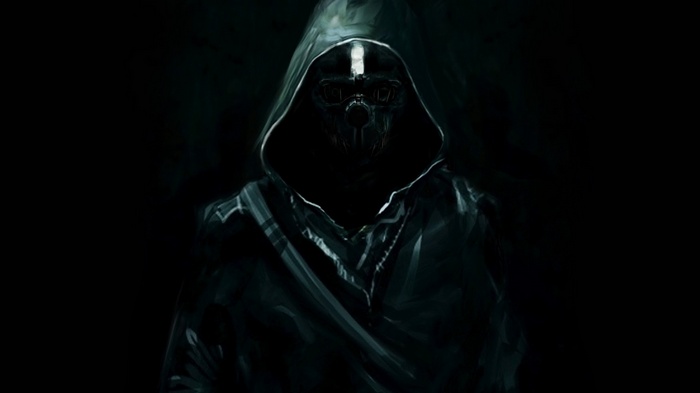 Corvo Attano from Dishonored wearing a mask and hood