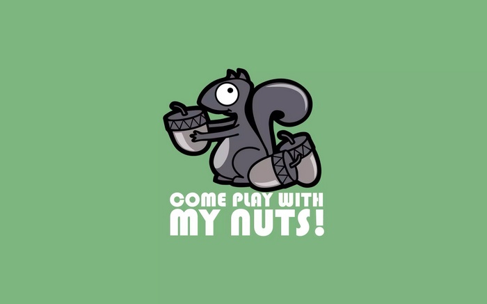 Squirrel holding acorns with text "Come Play With My Nuts!"