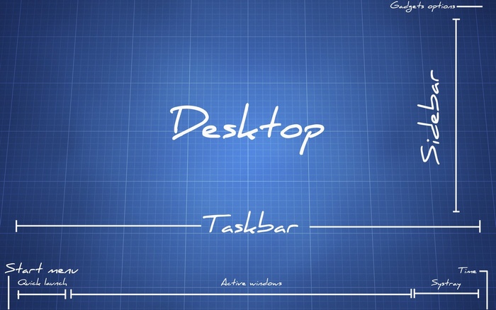 Blueprint diagram of a computer desktop interface