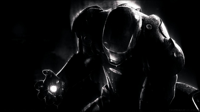Iron Man in a dark, dramatic pose