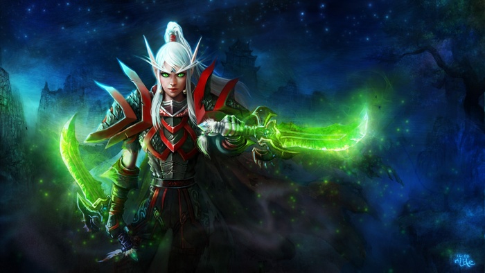 World of Warcraft Blood Elf with glowing green daggers