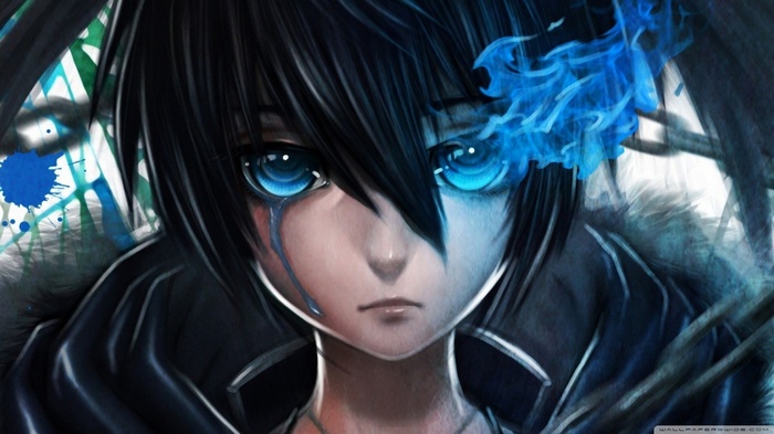 Anime girl with blue fire and tears