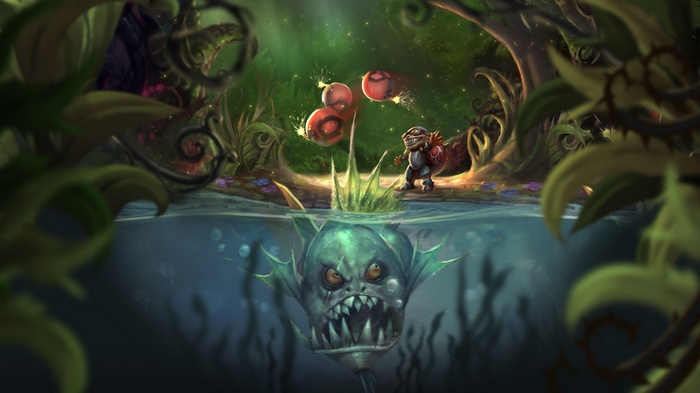 League of Legends Ziggs throws bombs at a piranha