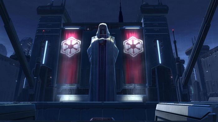 Star Wars statue with Imperial banners