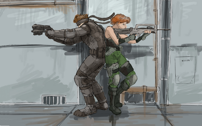 Solid Snake and Meryl Silverburgh in Metal Gear Solid