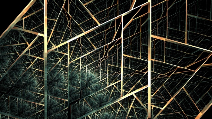 Abstract geometric fractal structure with golden lines
