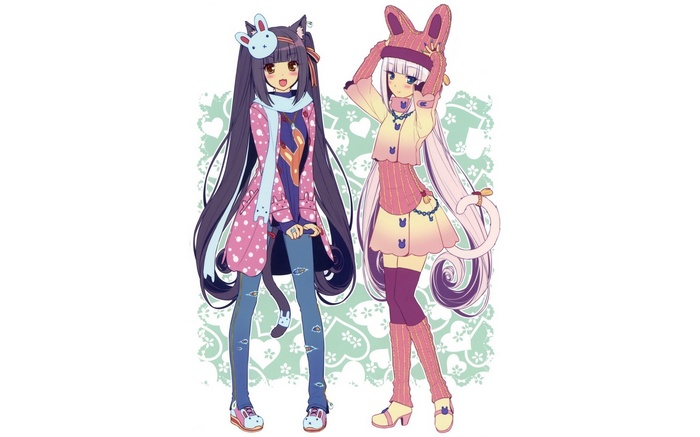 Anime girls with cat ears and bunny hats