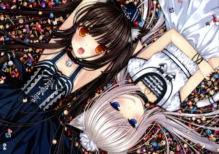 Neko Para: Sayori and friend surrounded by candy