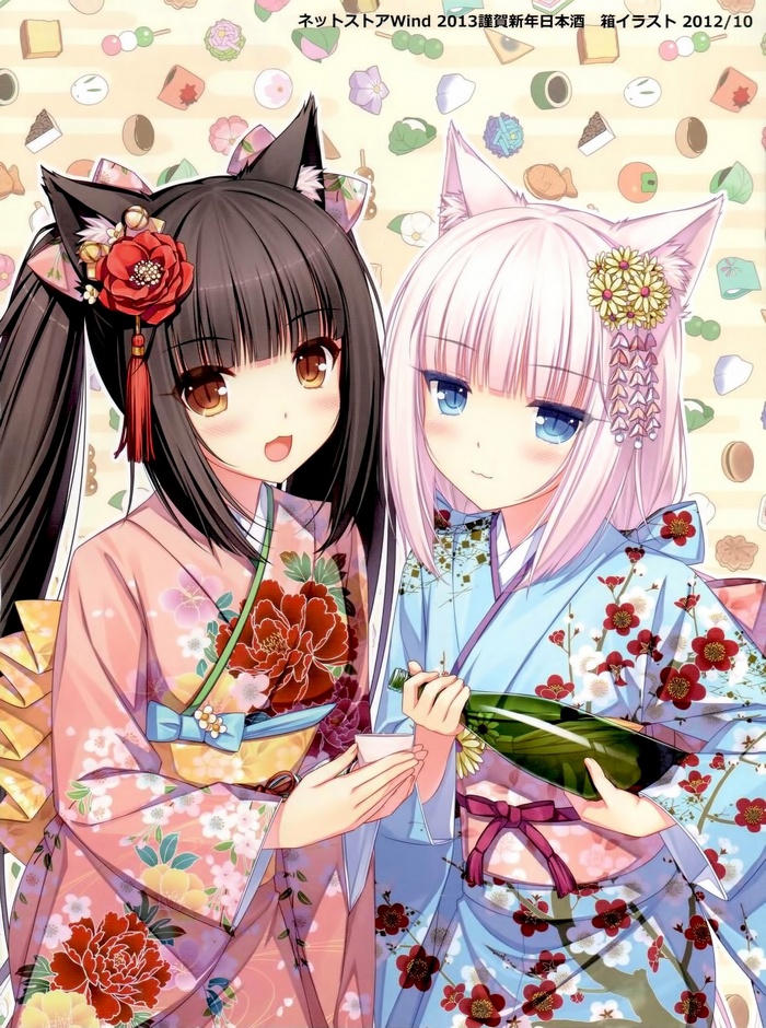 Vanilla and Sayori in Kimonos with Sake