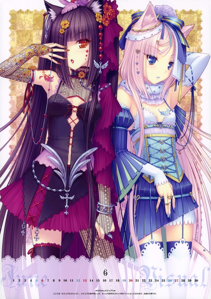 Sayori and Nekomimi girls in Gothic Lolita fashion