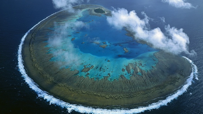 Aerial view of a coral reef island in Australia