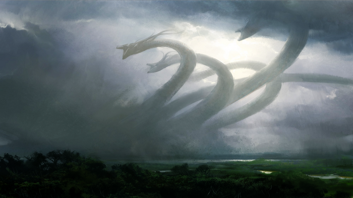 Lernaean Hydra sky fantasy art Magic The Gathering creature hydra artwork forest clouds mythology landscape