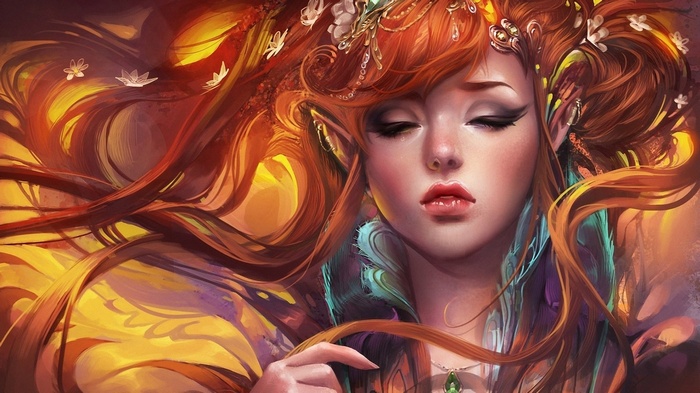 Fantasy art of a redhead with pointed ears