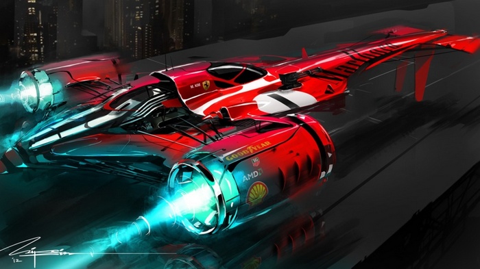 Ferrari science fiction concept art racing vehicle