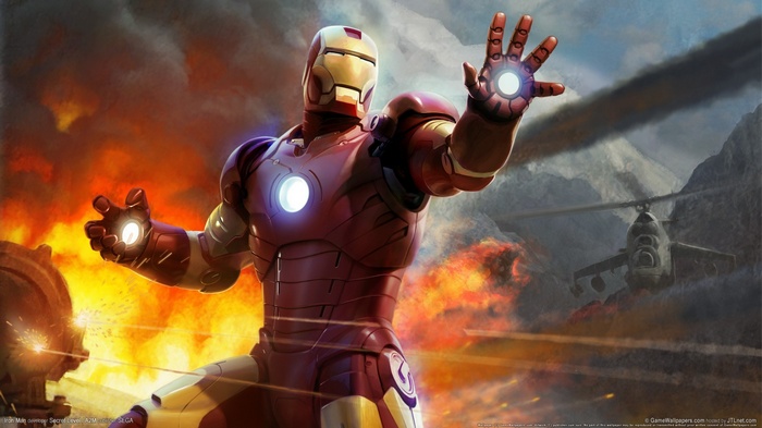 Iron Man in a battle with a helicopter
