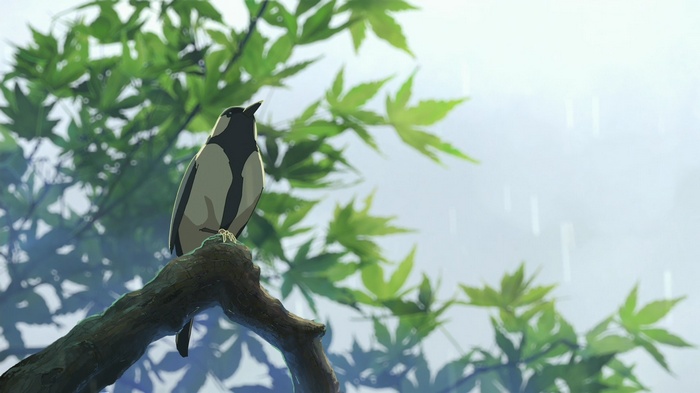 The Garden of Words: Bird on a Branch in Summer Rain