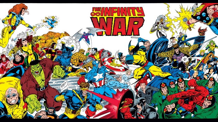 The Infinity War Comic Cover with Marvel Heroes