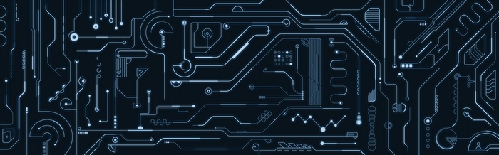 Futuristic circuit board with multiple displays