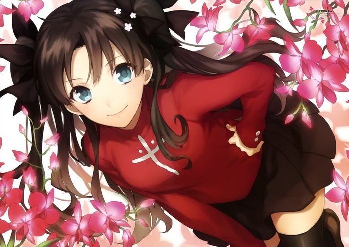 Tohsaka Rin from Fate Series surrounded by flowers